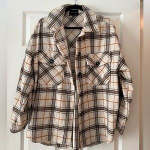 Timing Beige and Orange Plaid Oversized Shacket